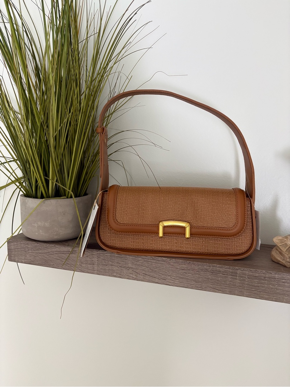 Mystique Boutique Tan Shoulder Bag with Gold Accent